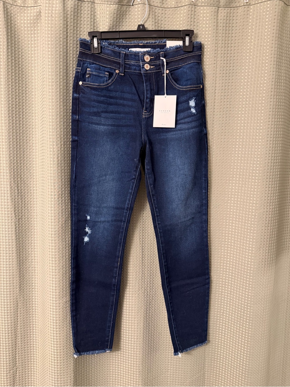 KanCan Dark Indigo High Rise Skinny Jeans with Light Distressing